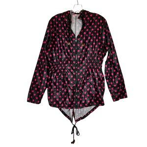 Meaneor Black and Pink Polka Dot Hooded Rain Jacket